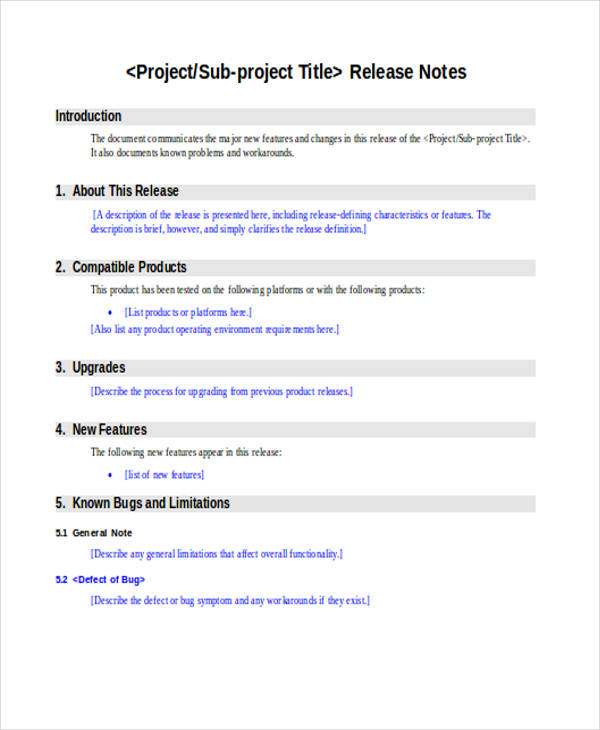 Release Notes Template For Software Development Great Professional
