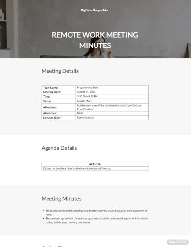 Remote Wok Meeting Minutes Template