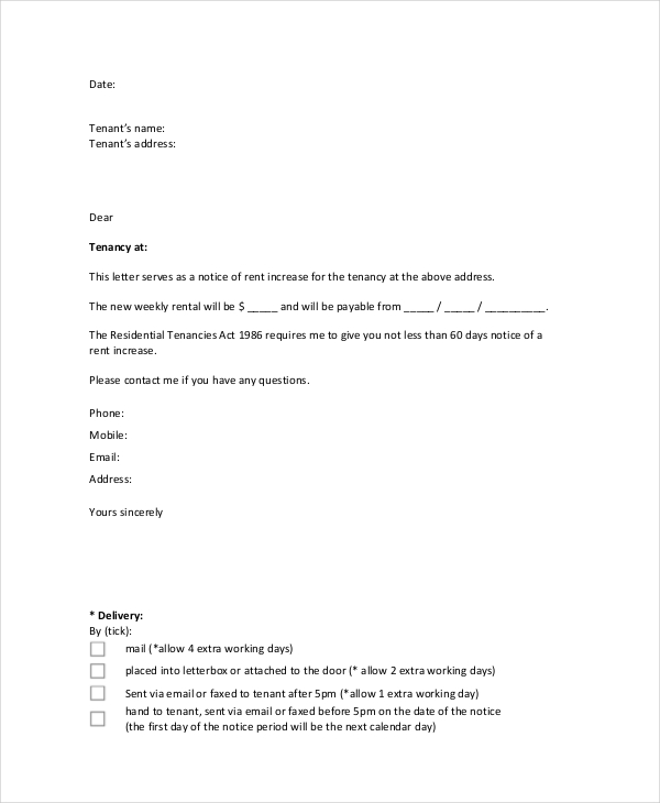 letter increase payment Examples 19 Letter &   Examples  Notice Samples