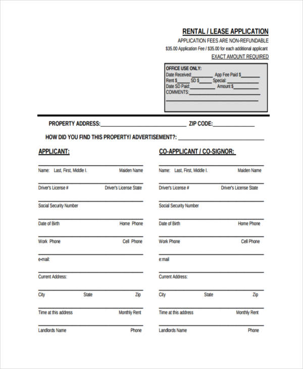 Rental Application Examples - 7+ Samples in PDF | Examples