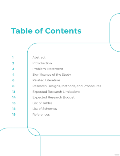 research proposal table of contents