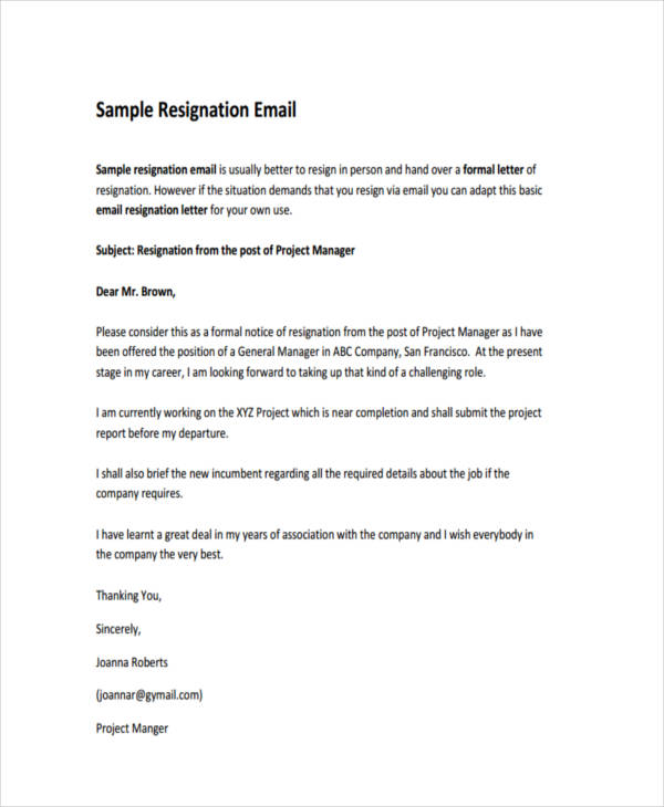 resignation email