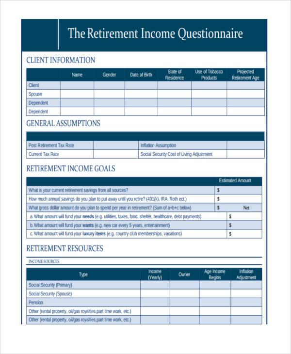 Retirement Income Questionnaire