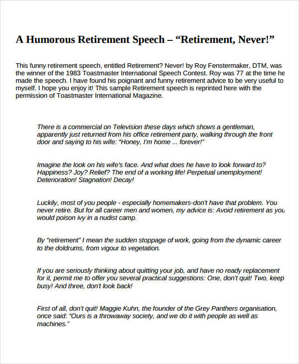 Retirement Speech 7 Examples Format PDF Tips