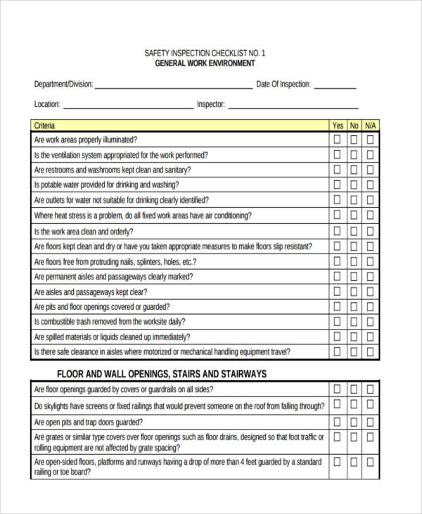 Safety Checklist Examples 18+ Samples in PDF Word Google Docs