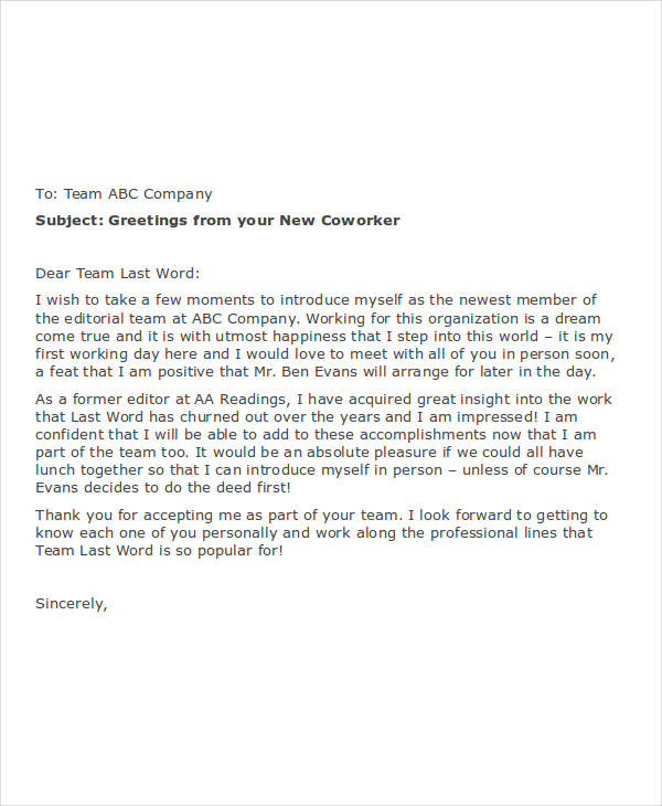 Sample Letter Introducing Yourself To Colleagues