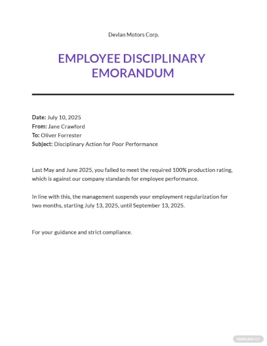 sample employee disciplinary memo template
