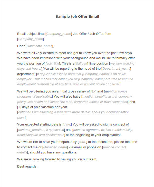 Job Offer Email 7+ Examples, Format, Pdf Examples