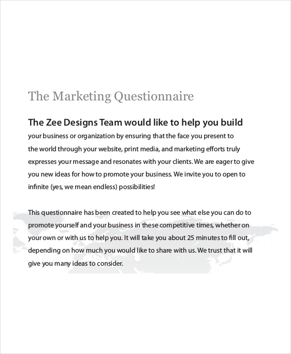 Sample Marketing Questionnaire