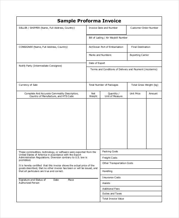 proforma invoice means