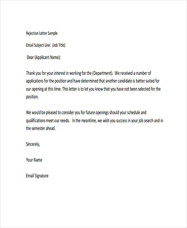 Rejection Email 8+ Examples, Format, Pdf Examples