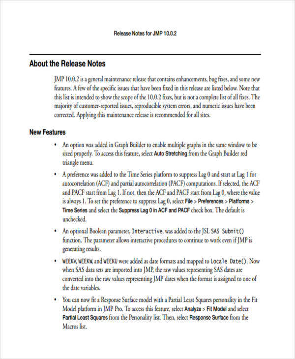 Software Release Notes Template