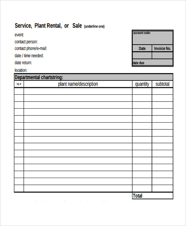 simple invoices format for renting equipment