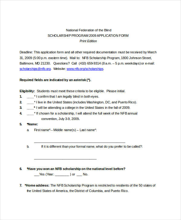 Free 8 Scholarship Application Examples Samples In Pdf Doc Examples