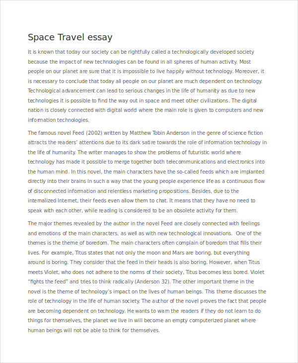 write an essay on space travel