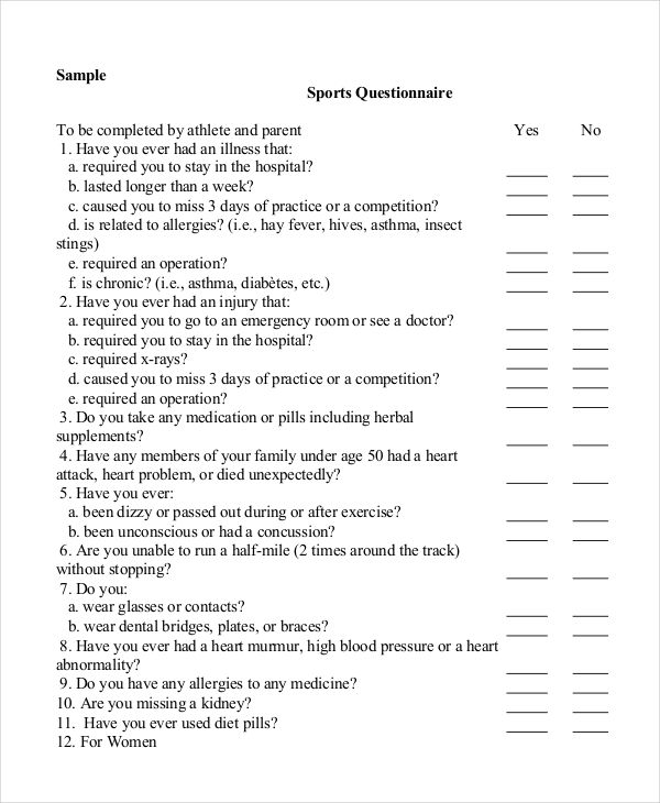 sample sports questionnaire