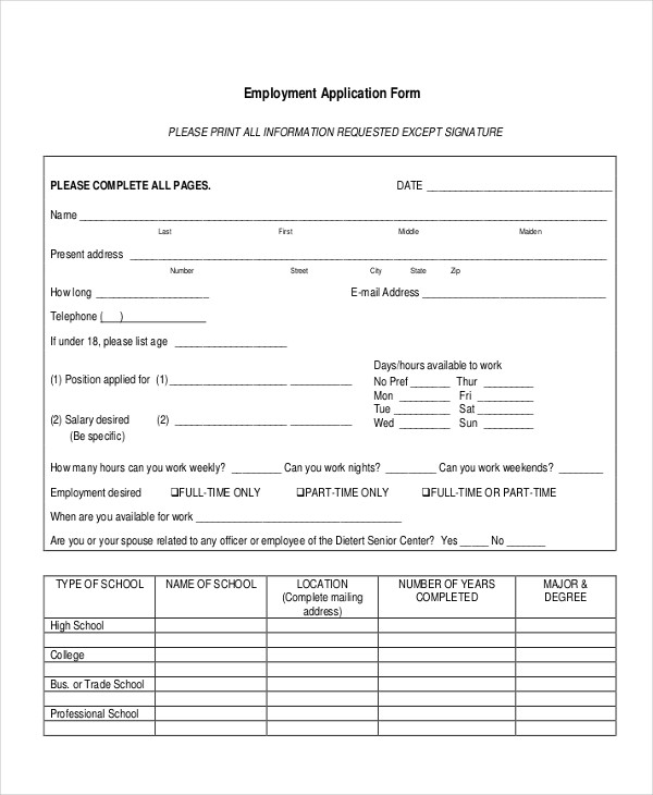 Work Application - 9+ Examples, Format, Pdf | Examples