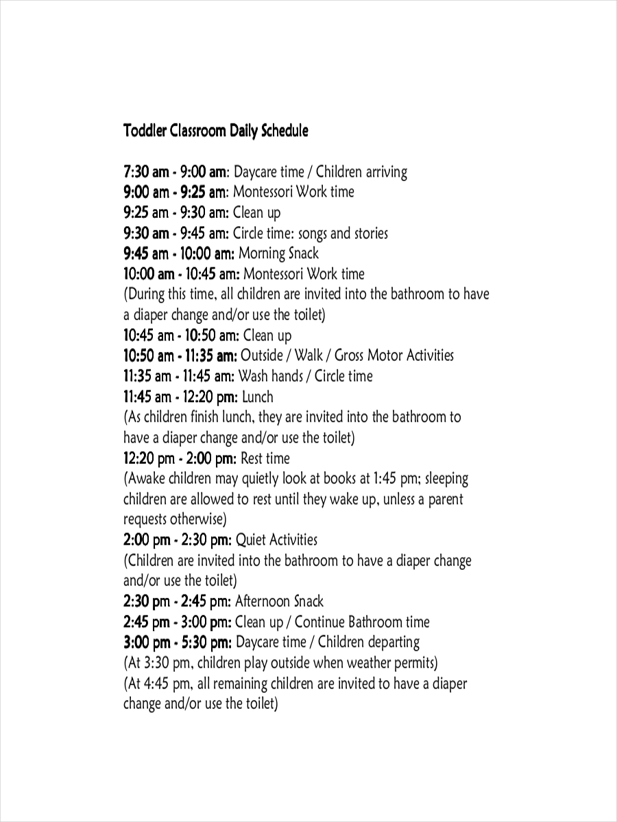 schedule for toddler daycare