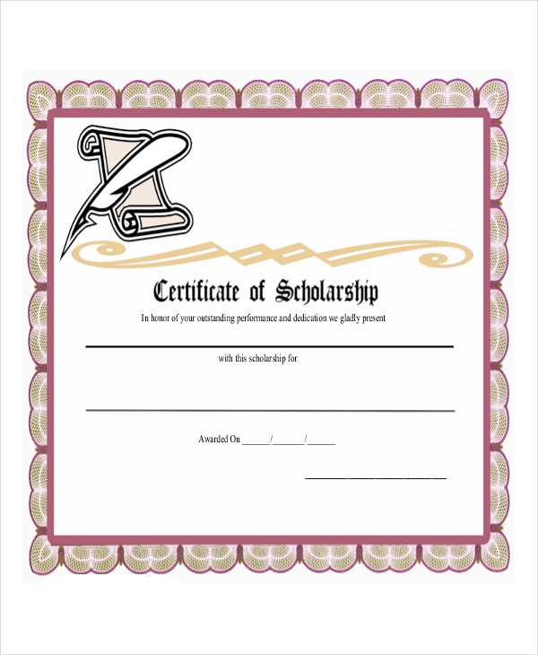scholarship award certificate