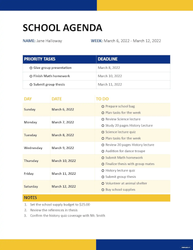 school agenda template
