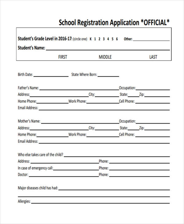 application letter for school registration