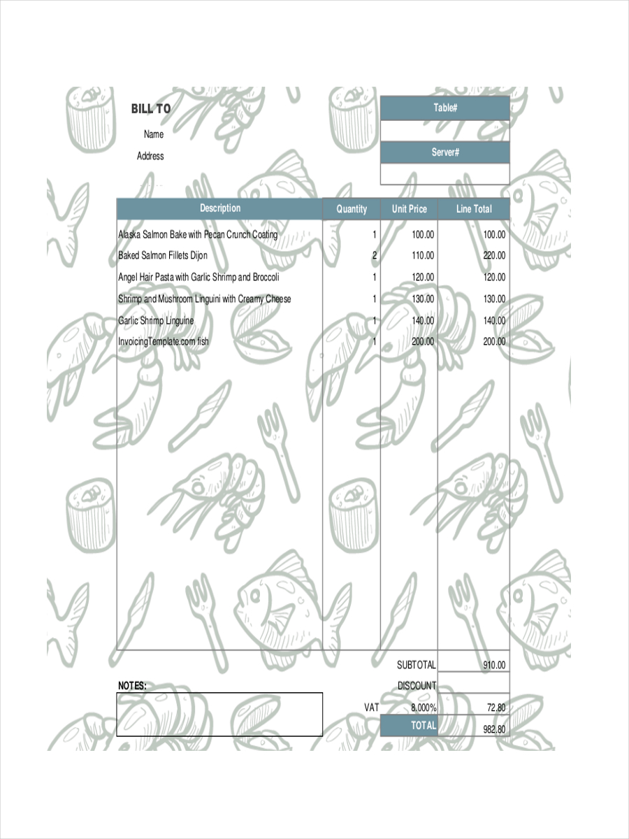 Seafood Receipt Template