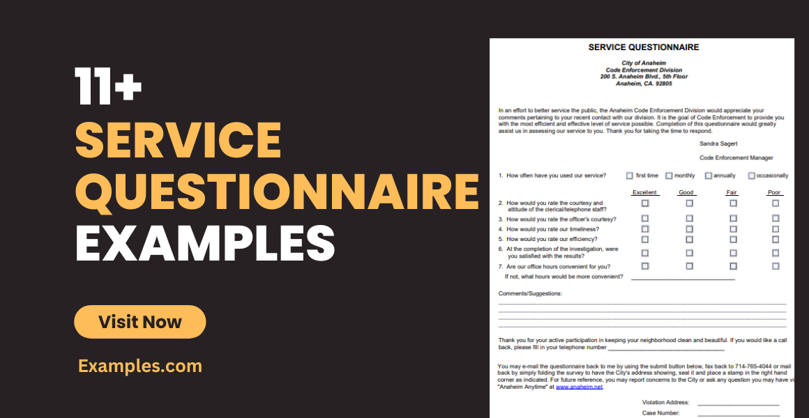 Service Questionnaire Examples