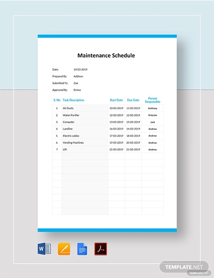 simple maintenance schedule template