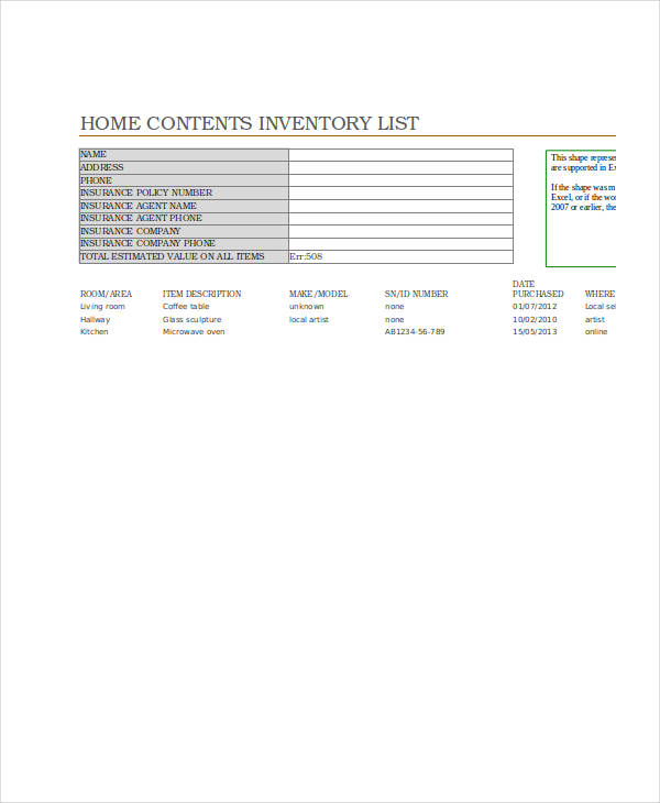 google moving inventory sheet template