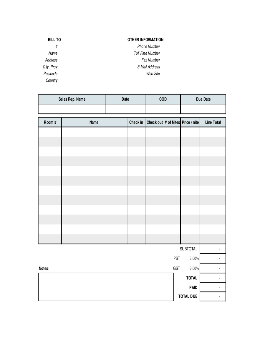 Simple Receipt Hotel Example