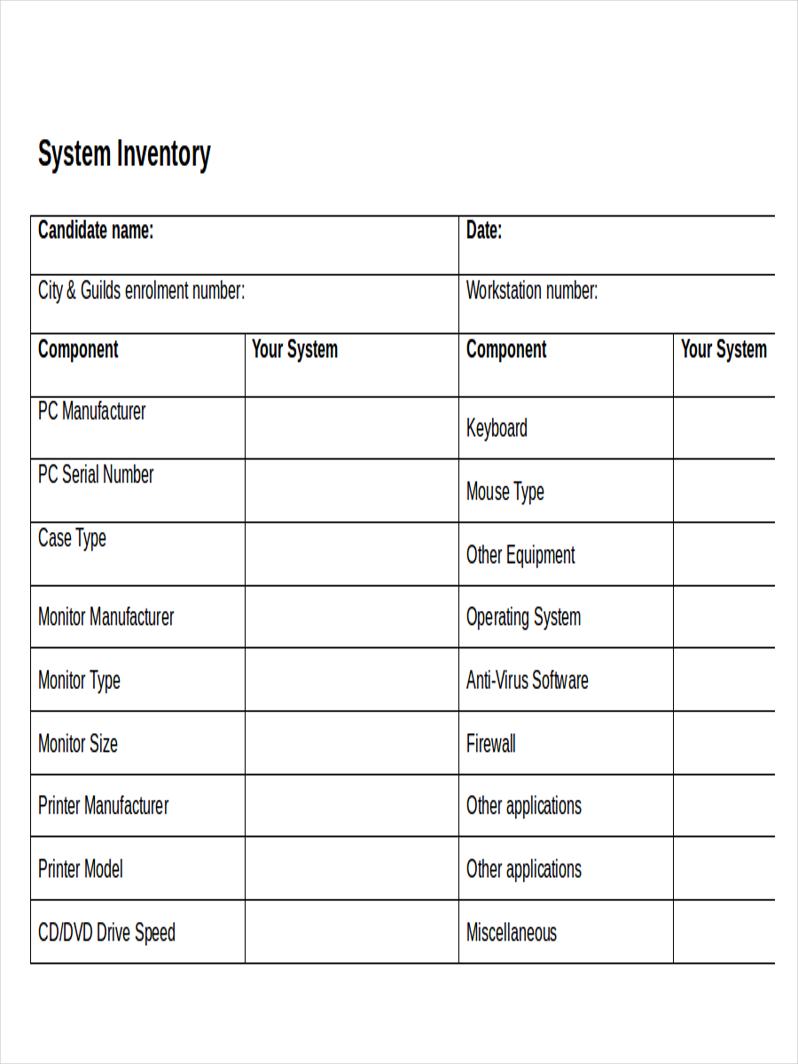 System Inventory - 7+ Examples, Format, Pdf | Examples