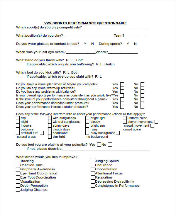 Sports Questionnaire 6 Examples Format How To Make PDF
