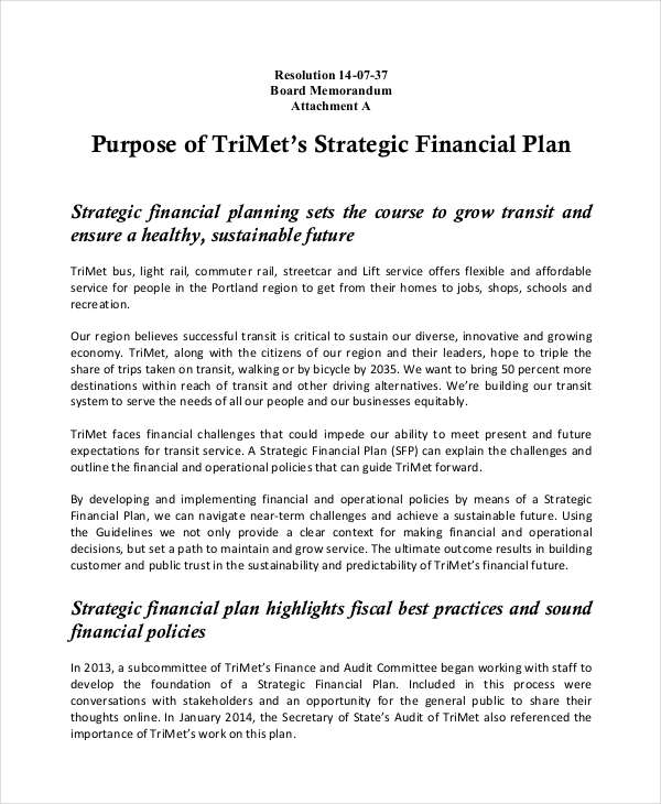 Written Financial Plan Example