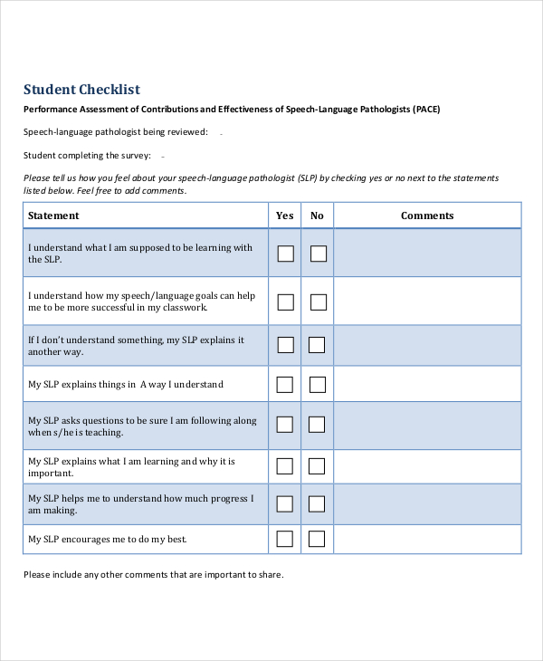 student checklist2