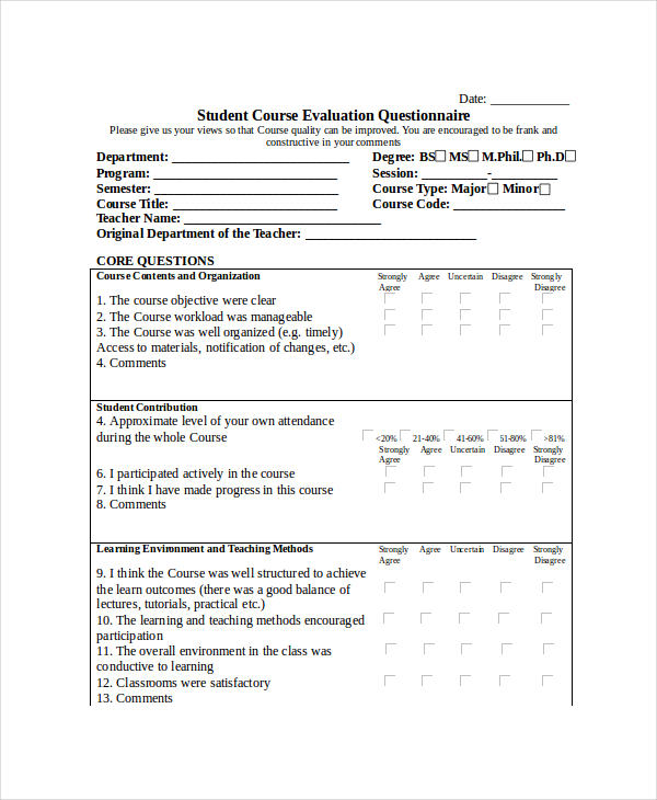 student course evaluation