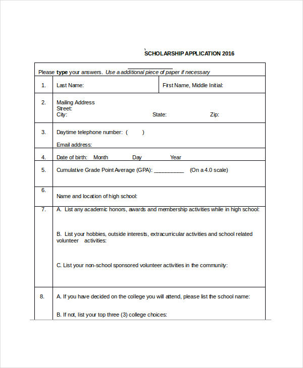 FREE 8+ Scholarship Application Examples & Samples in PDF | DOC | Examples