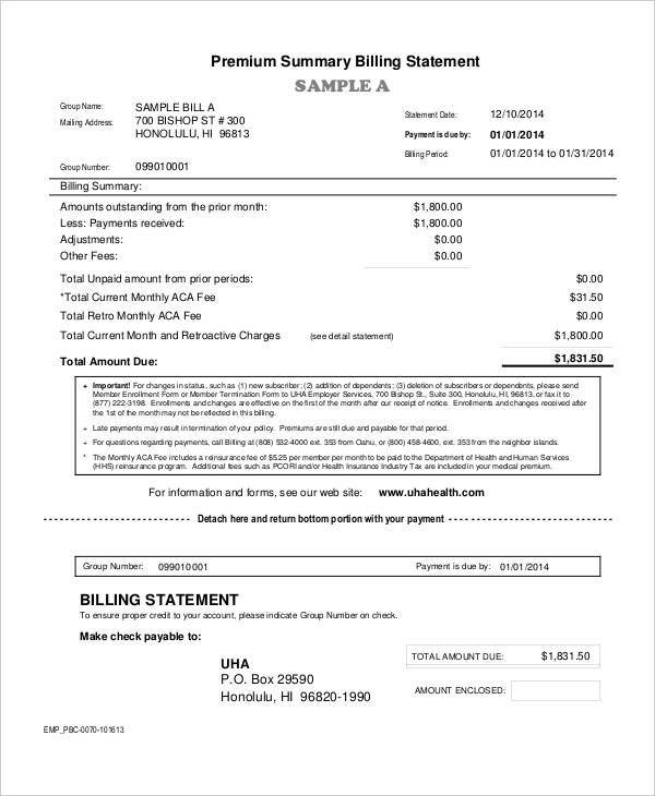 Billing Statement - 7+ Examples, How to read, Format, Pdf