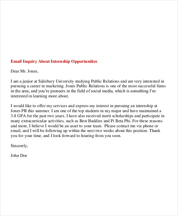 Internship Email 6+ Examples, Format, Pdf Examples