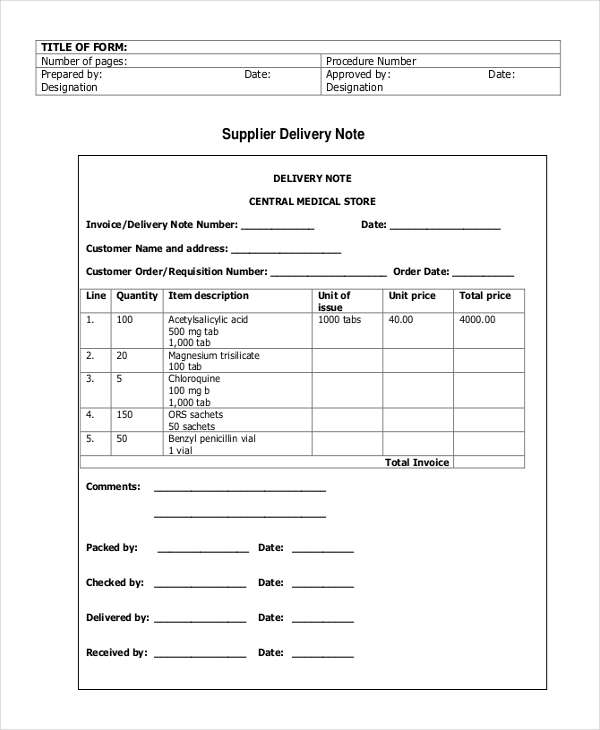 supplier delivery template