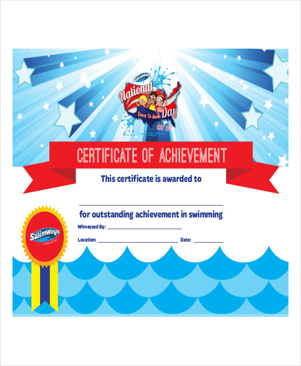 swimming award certificate 