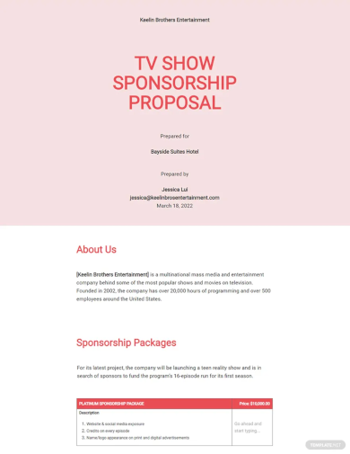TV Show Sponsorship Proposal Template