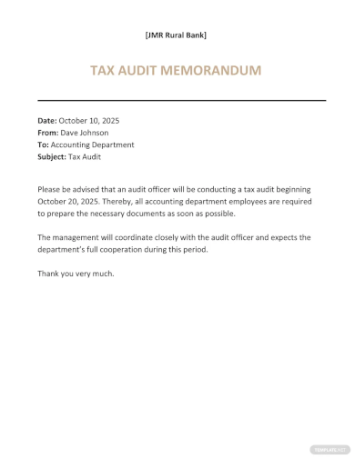 Tax Audit Memo Template