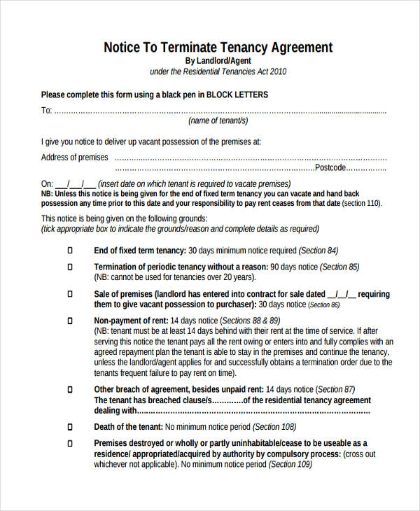 Terminate Tenancy Agreement