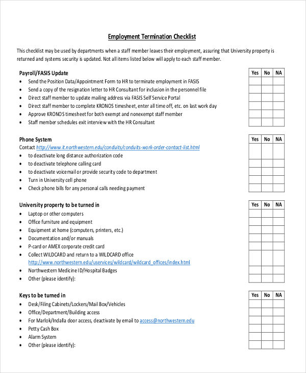 termination checklist