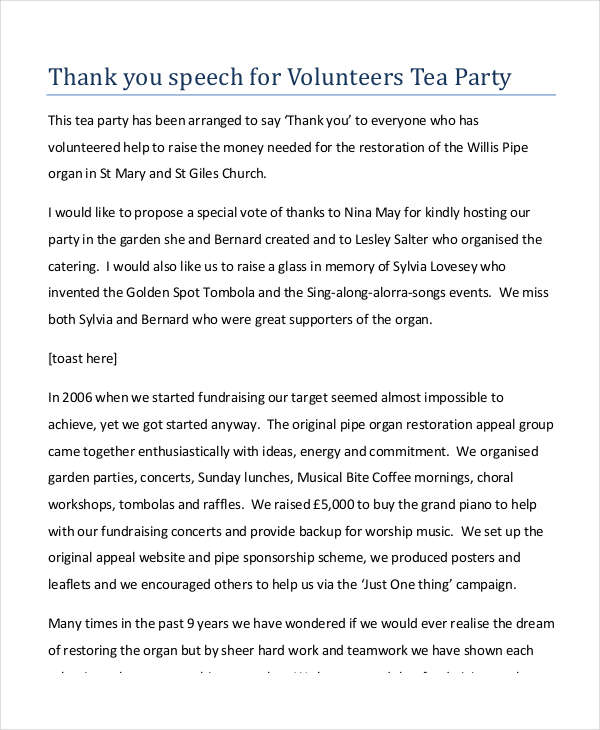 Thank You Speech for Volunteers