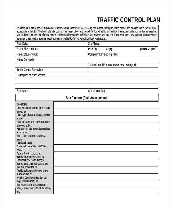 Traffic Control Plan Template 7503