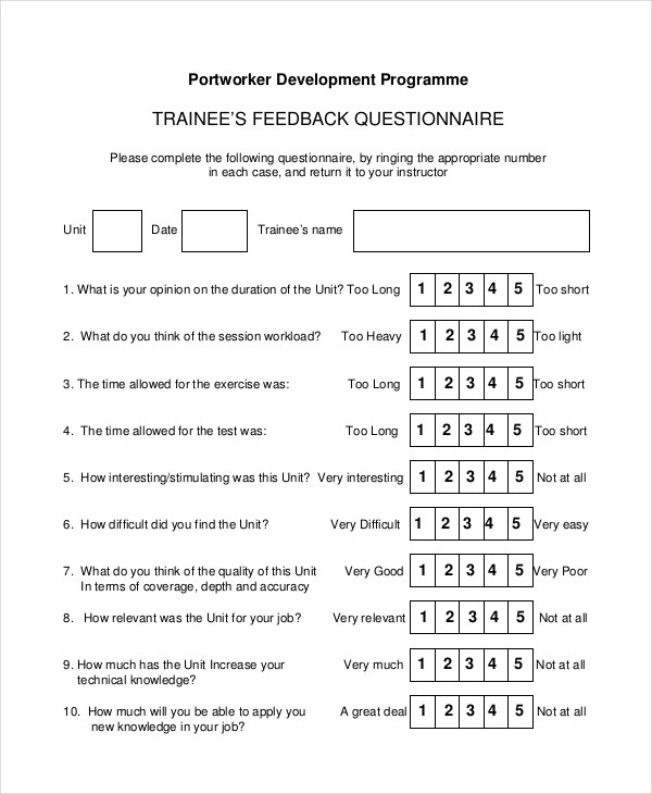 trainees feedback example