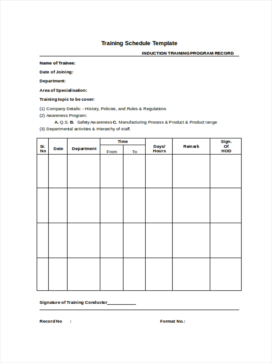 Training Schedule - 27+ Examples, Docs, Sheets, Excel, Word