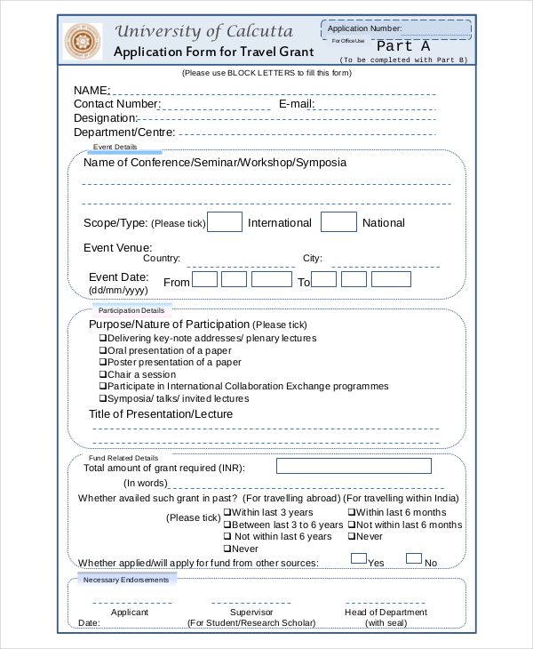 travel grant form sfe