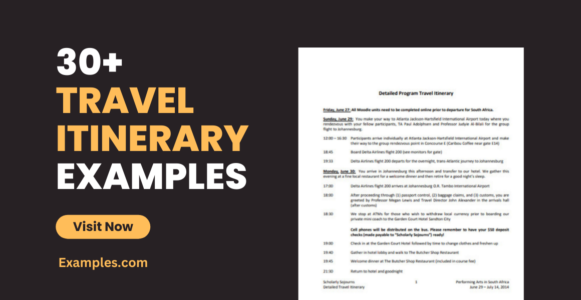 travel itinerary examples
